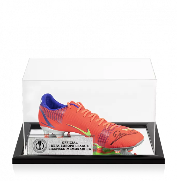 Robert Lewandowski Official UEFA Europa League Signed Red Nike Mercurial Boot In Acrylic Case