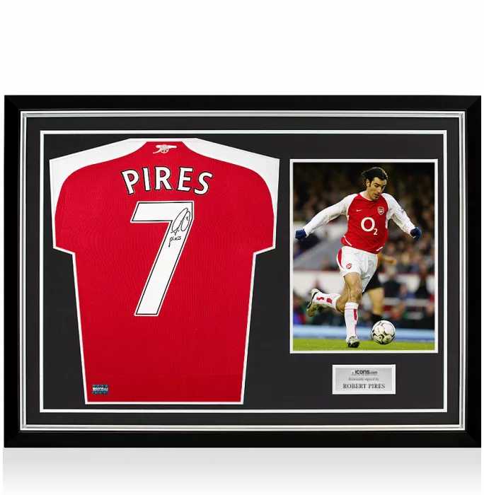 Robert Pires Back Signed Modern Arsenal Home Shirt In Hero Frame: Option 1