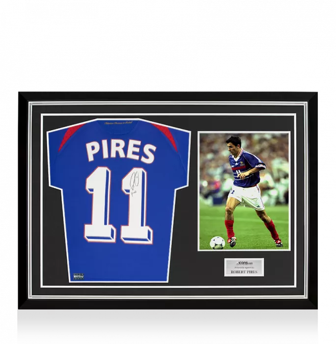Robert Pires Back Signed Modern France Home Shirt Home Shirt In Hero Frame: Option 1