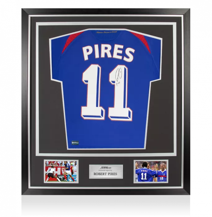 Robert Pires Back Signed Modern France Home Shirt In Classic Frame