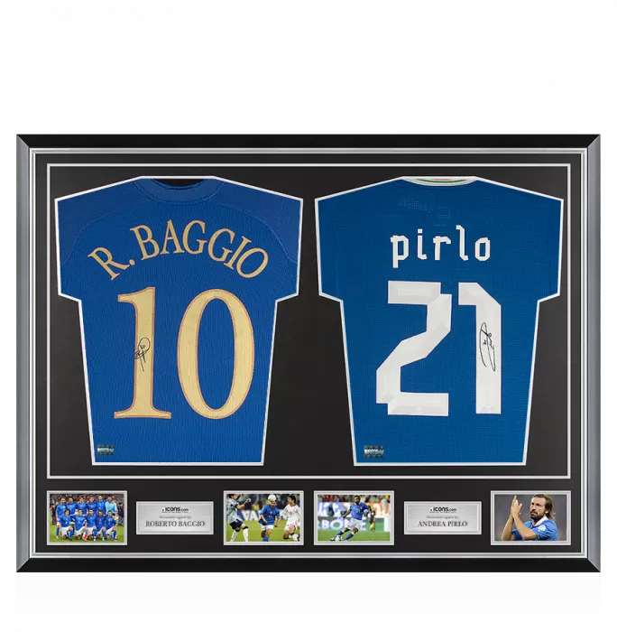 Roberto Baggio & Andrea Pirlo Signed Italy Shirts In Classic Dual Frame
