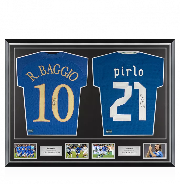 Roberto Baggio & Andrea Pirlo Signed Italy Shirts In Classic Dual Frame