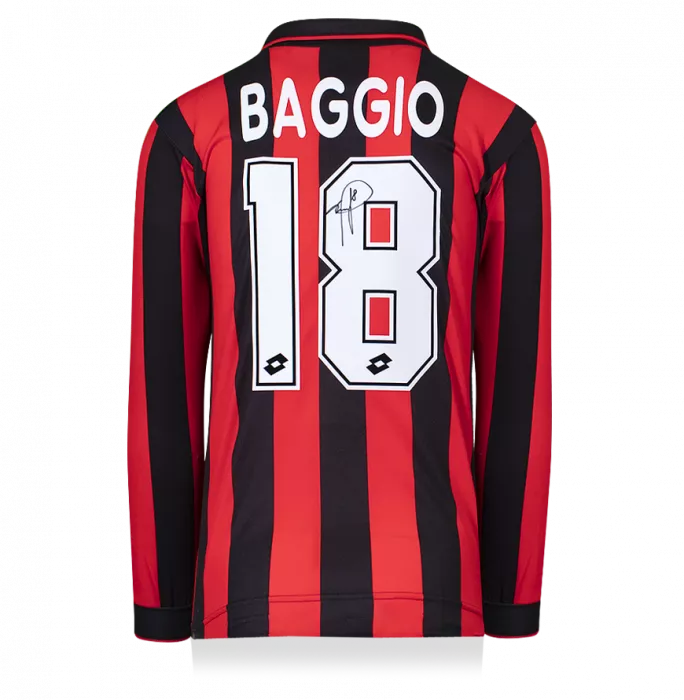 Roberto Baggio Back Signed AC Milan 1994-95 Home Shirt With Long Sleeves In Classic Frame