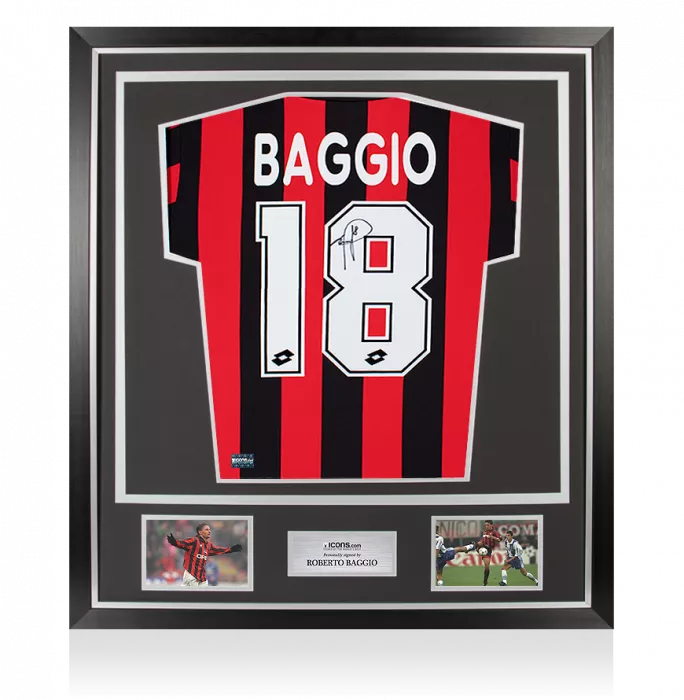 Roberto Baggio Back Signed AC Milan 1994-95 Home Shirt With Long Sleeves In Classic Frame