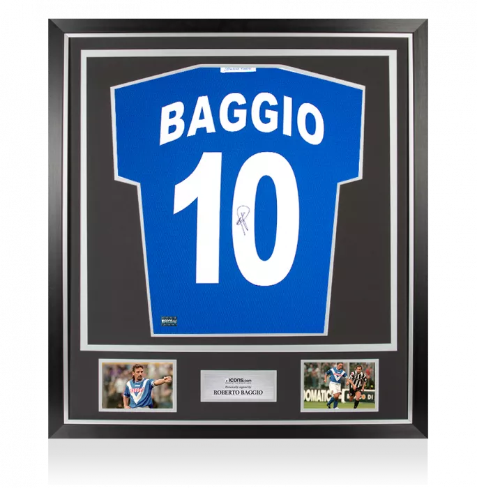Roberto Baggio Back Signed Brescia 2000-01 Home Shirt With Short Sleeve In Classic Frame