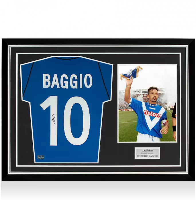 Roberto Baggio Back Signed Brescia 2003-04 Home Shirt In Hero Frame: Option 1
