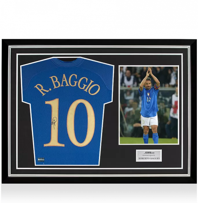 Roberto Baggio Back Signed Italy 2004 Home Shirt In Hero Frame: Option 1