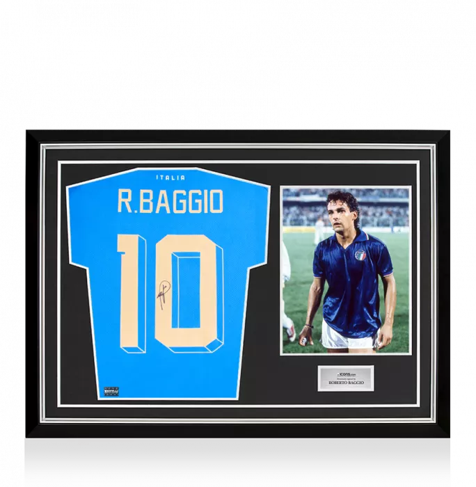 Roberto Baggio Back Signed Modern Italy Home Shirt In Hero Frame: Option 1