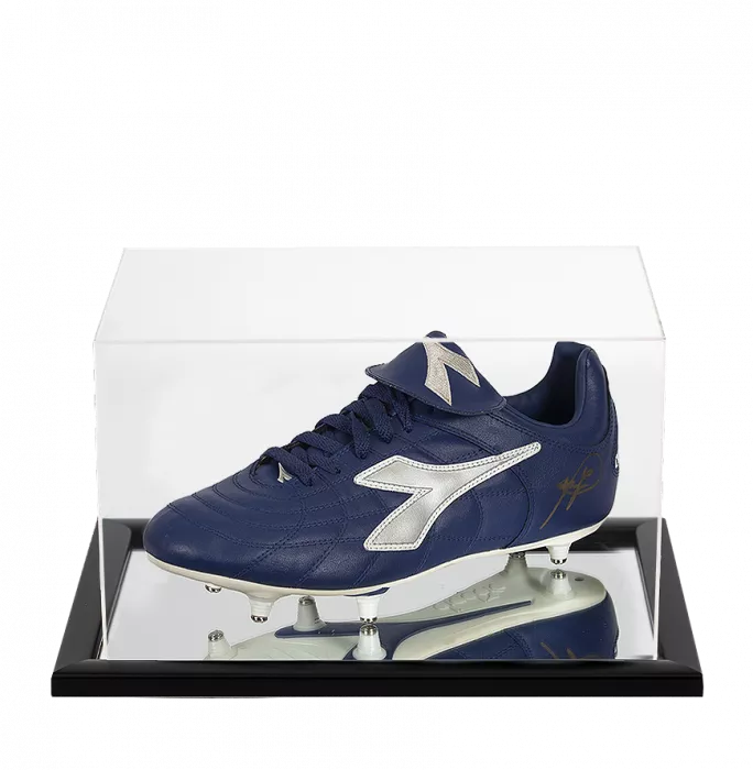 Roberto Baggio Gold Signed Blue Diadora Derby Boot In Acrylic Case