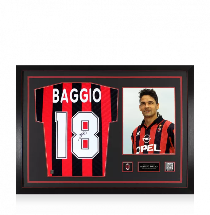 Roberto Baggio Official AC Milan Back Signed and Framed 1996 Home Shirt with Fan Style Numbers