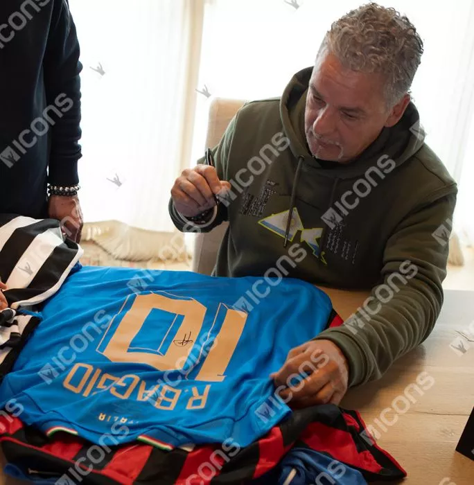 Roberto Baggio Official Ballon D'Or™ Back Signed And Hero Framed Modern Italy Home Shirt