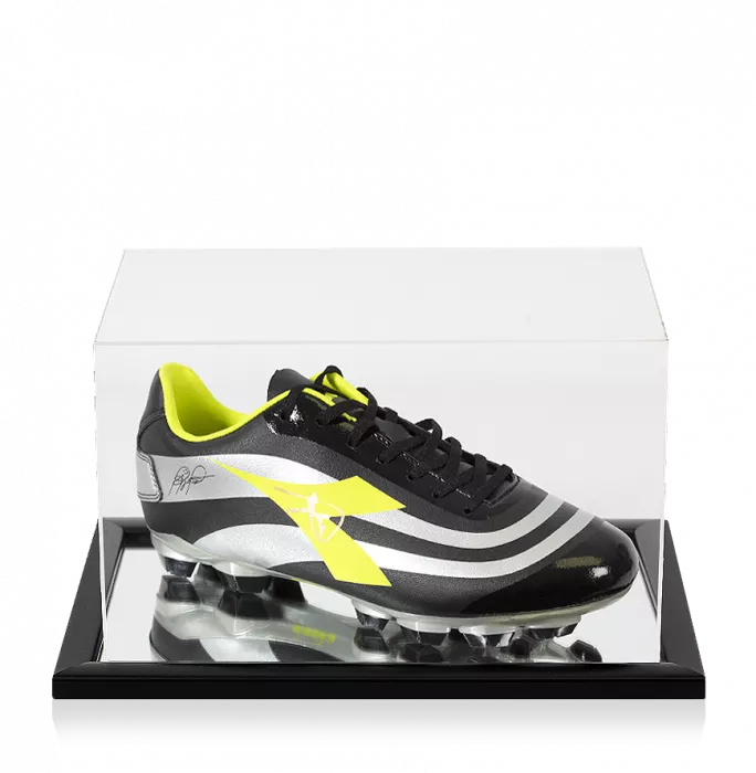 Roberto Baggio Signed Black & Silver Diadora Boot In Acrylic Case