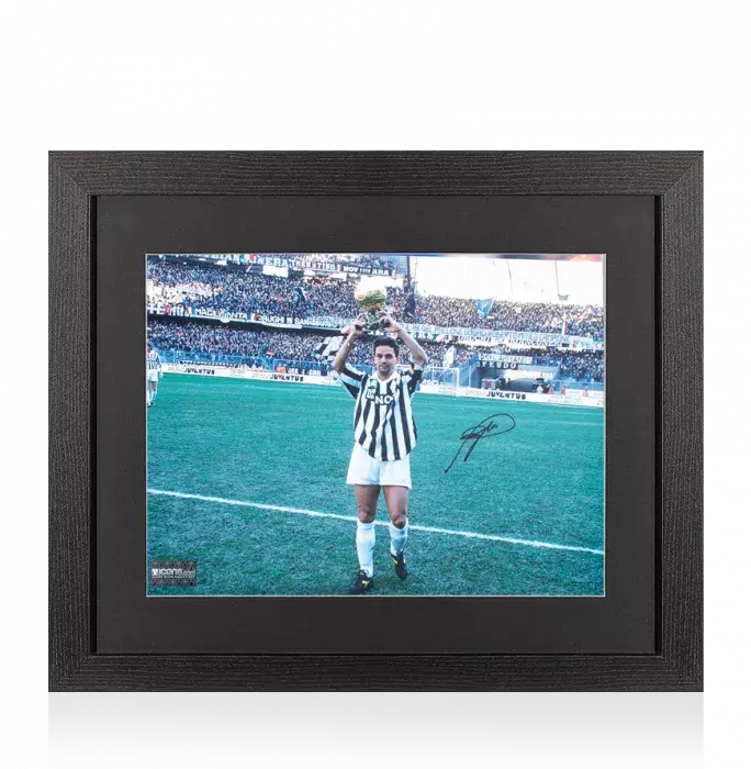 Roberto Baggio Signed Juventus Photo In Black Wooden Frame: 1993 Ballon d'Or Winner