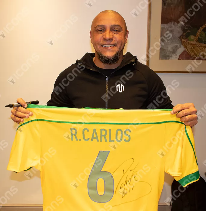 Roberto Carlos Back Signed Brazil 1998-00 Home Shirt