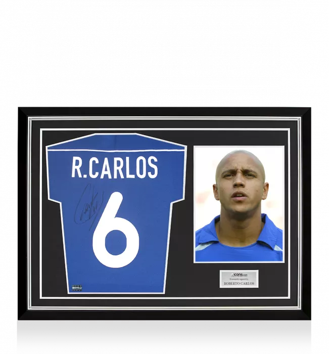 Roberto Carlos Back Signed Brazil 2000-02 Away Shirt Home Shirt In Hero Frame: Option 1