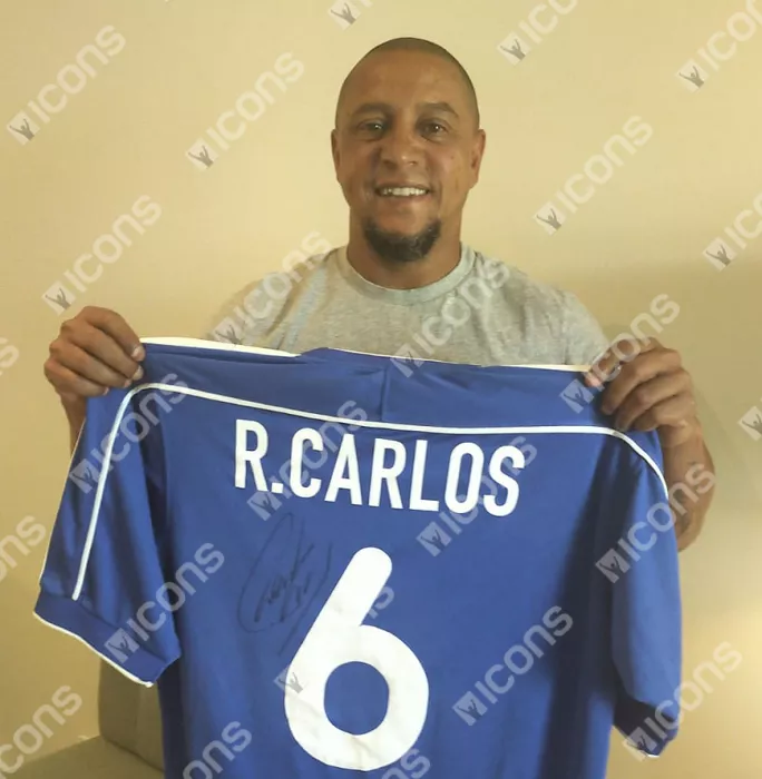 Roberto Carlos Back Signed Brazil 2000-02 Away Shirt In Classic Frame