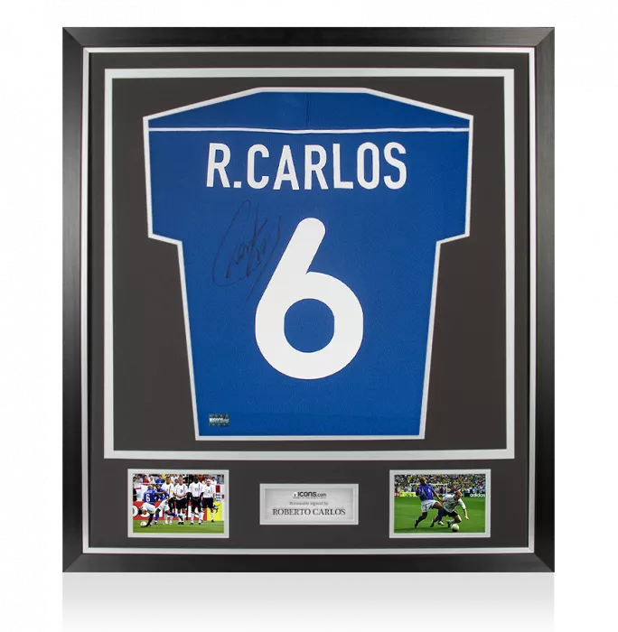 Roberto Carlos Back Signed Brazil 2000-02 Away Shirt In Classic Frame
