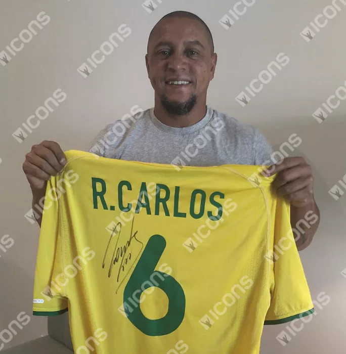 Roberto Carlos Back Signed Brazil 2000-02 Home Shirt