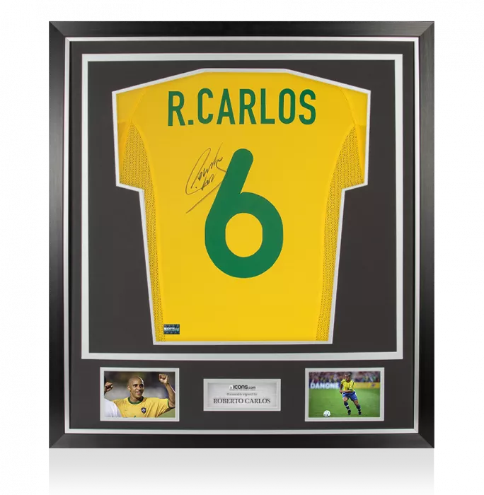 Roberto Carlos Back Signed Brazil 2000-02 Home Shirt In Classic Frame