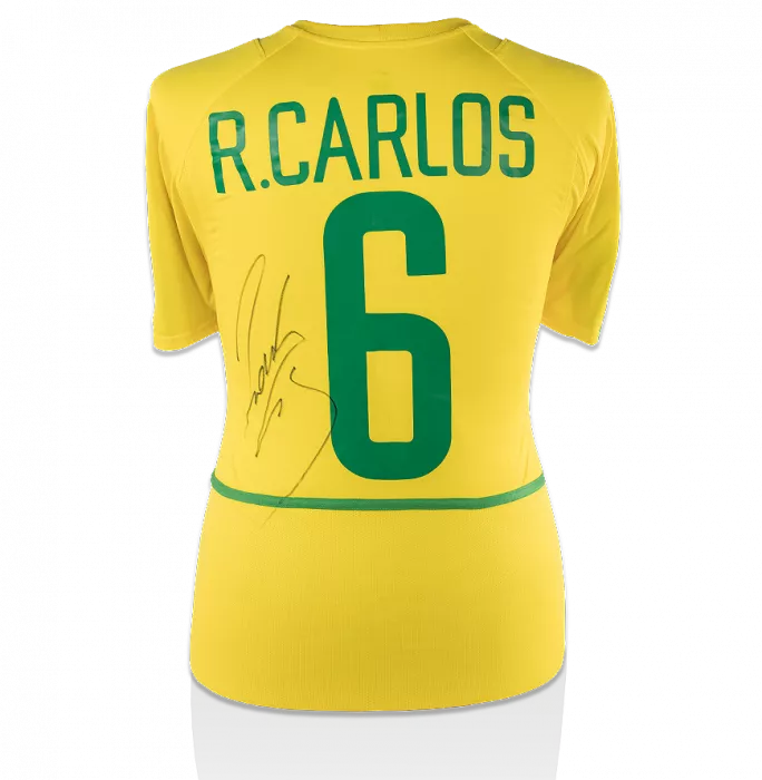 Roberto Carlos Back Signed Brazil 2002 Home Shirt
