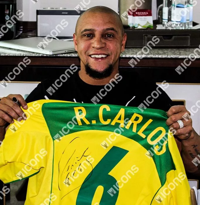 Roberto Carlos Back Signed Brazil 2004 Home Shirt