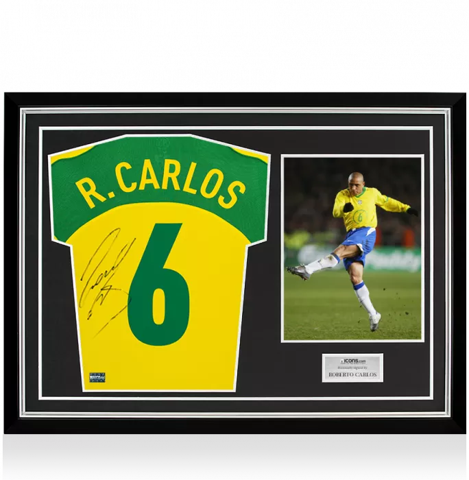 Roberto Carlos Back Signed Brazil 2004 Home Shirt In Hero Frame: Option 1