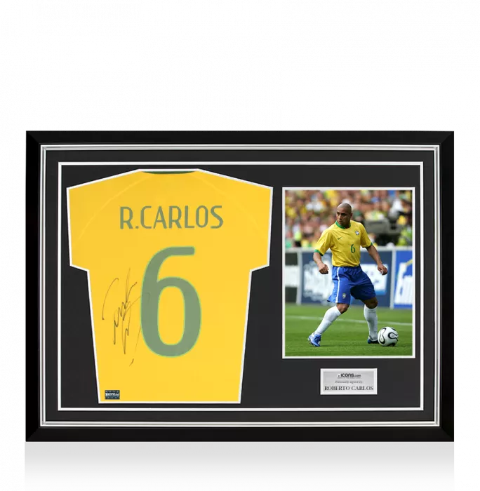 Roberto Carlos Back Signed Brazil 2014-15 Home Shirt Home Shirt In Hero Frame: Option 1