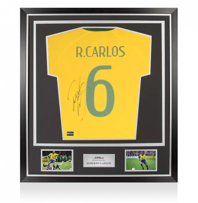 Roberto Carlos Back Signed Brazil 2014-15 Home Shirt In Classic Frame