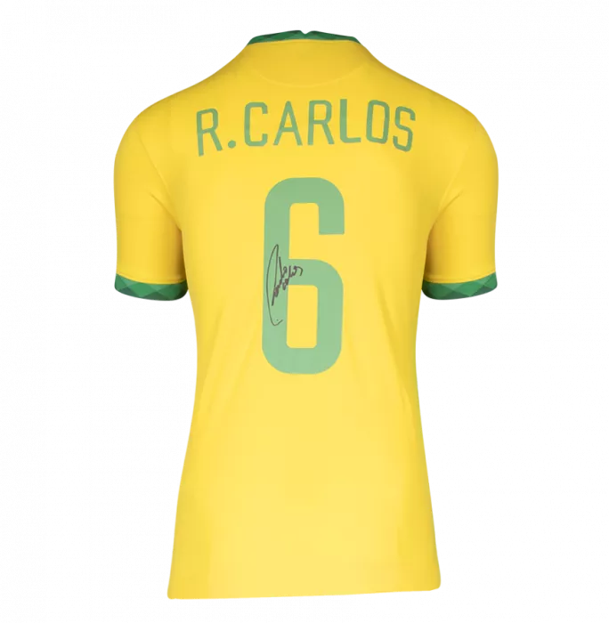 Roberto Carlos Back Signed Brazil 2020-21 Home Shirt With Fan Style Numbers