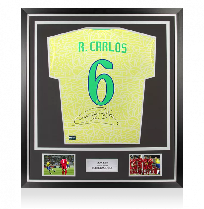 Roberto Carlos Back Signed Brazil Home 2024 Shirt In Classic Frame