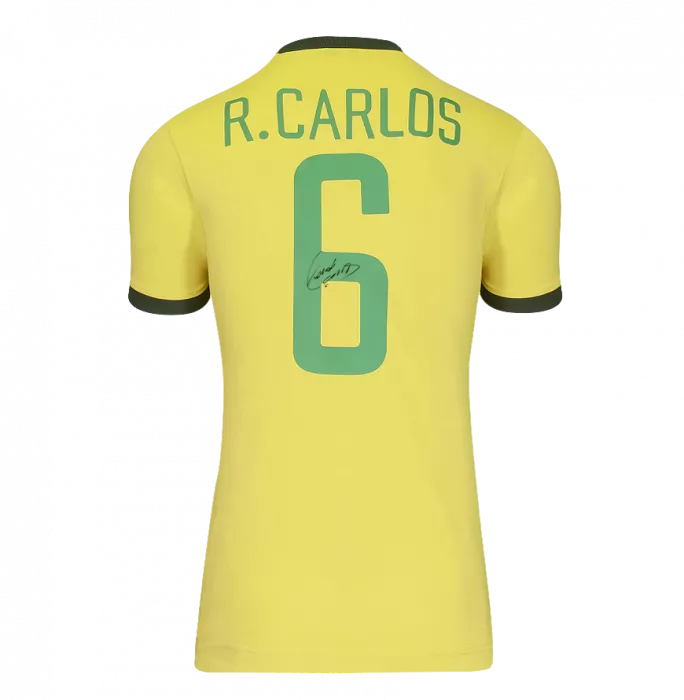 Roberto Carlos Back Signed Brazil Retro Shirt In Classic Frame