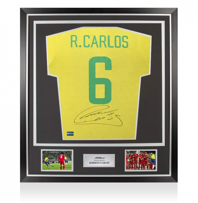 Roberto Carlos Back Signed Brazil Retro Shirt In Classic Frame