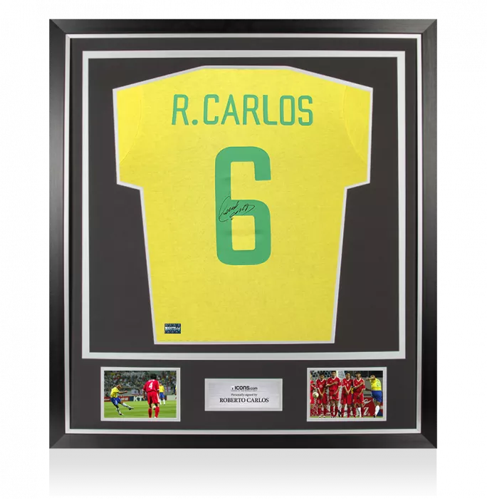 Roberto Carlos Back Signed Brazil Retro Shirt In Classic Frame