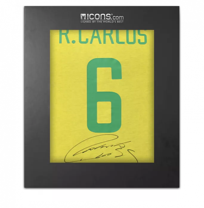 Roberto Carlos Back Signed Brazil Retro Shirt In Deluxe Packaging