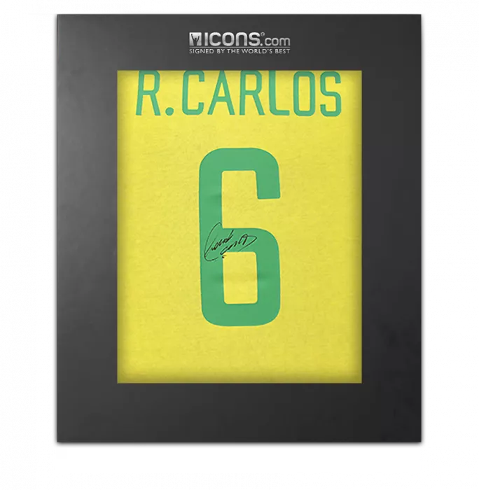 Roberto Carlos Back Signed Brazil Retro Shirt In Deluxe Packaging