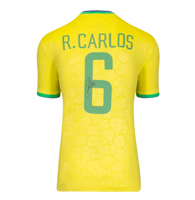 Roberto Carlos Back Signed Modern Brazil Home Shirt In Hero Frame: Option 1