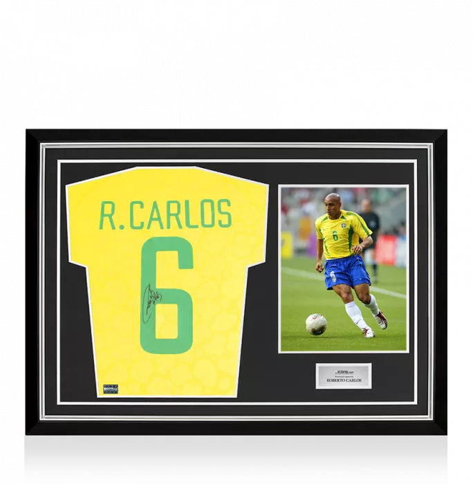 Roberto Carlos Back Signed Modern Brazil Home Shirt In Hero Frame: Option 1