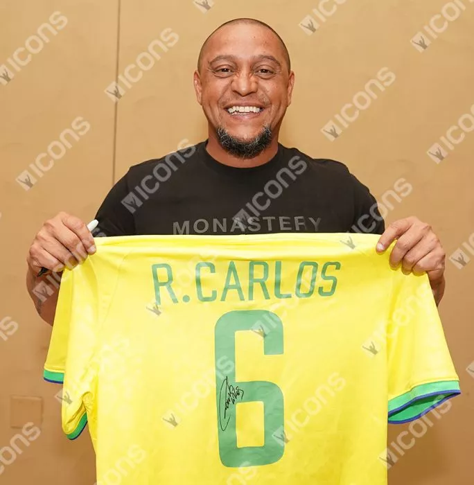 Roberto Carlos Back Signed Modern Brazil Home Shirt
