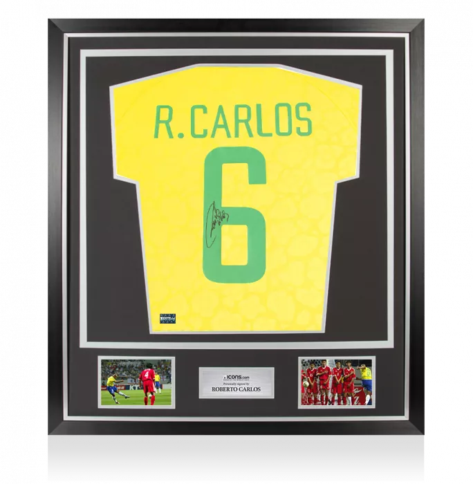Roberto Carlos Back Signed Modern Brazil Home Shirt In Classic Frame