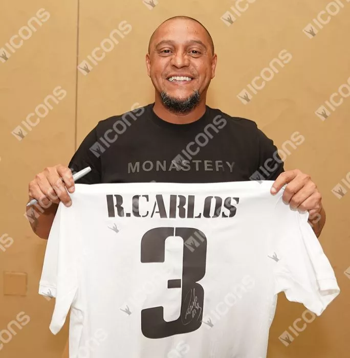 Roberto Carlos Back Signed Modern Real Madrid Home Shirt With Fan Style Numbers In Classic Frame