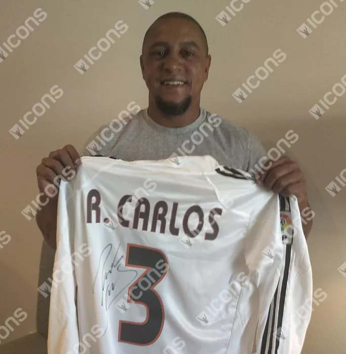 Roberto Carlos Back Signed Real Madrid 2004-05 Home Shirt With Short Sleeves Home Shirt In Hero Frame: Option 1