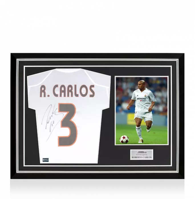Roberto Carlos Back Signed Real Madrid 2004-05 Home Shirt With Short Sleeves Home Shirt In Hero Frame: Option 1