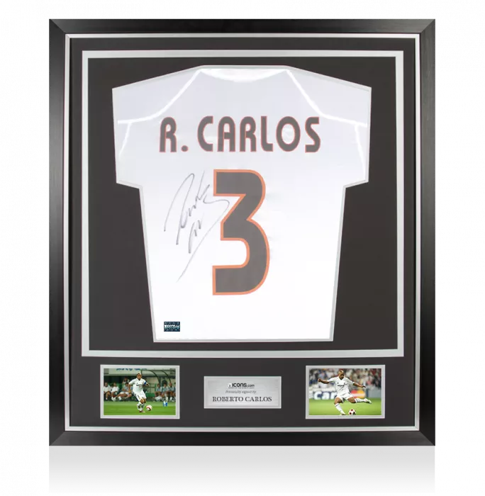 Roberto Carlos Back Signed Real Madrid 2004-05 Home Shirt With Short Sleeves In Classic Frame