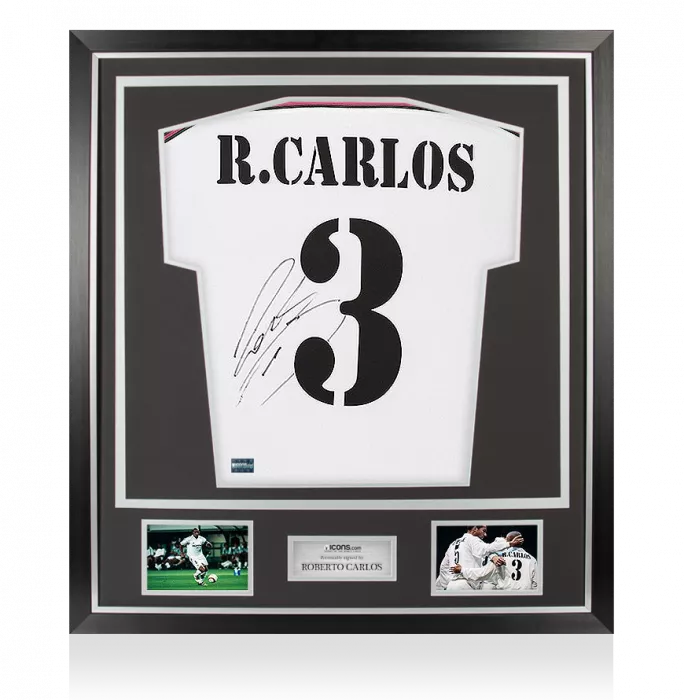 Roberto Carlos Back Signed Real Madrid 2014-15 Home Shirt In Classic Frame