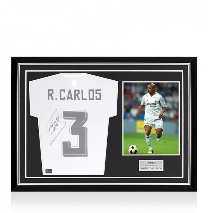 Roberto Carlos Back Signed Real Madrid 2015-16 Home Shirt Home Shirt In Hero Frame: Option 1