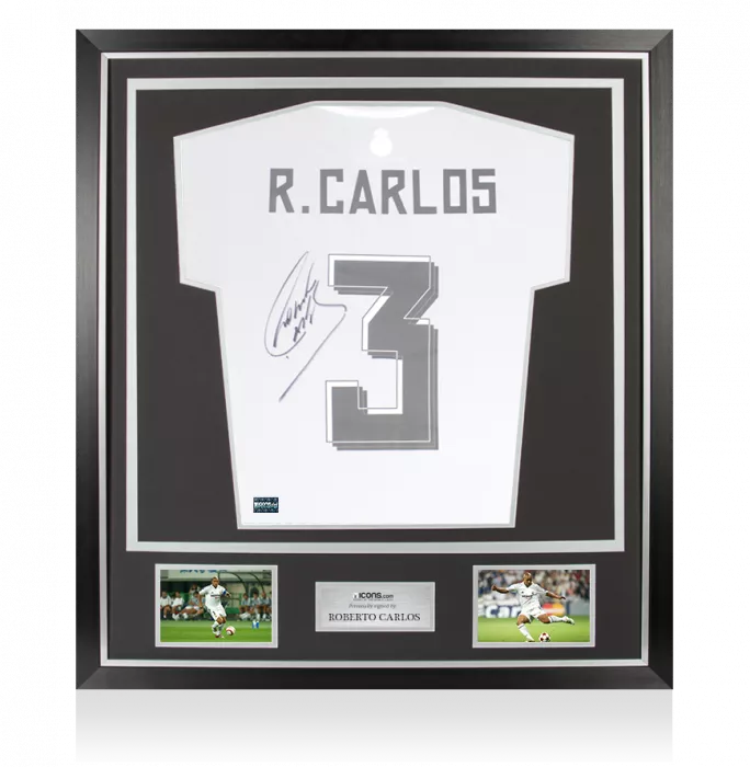 Roberto Carlos Back Signed Real Madrid 2015-16 Home Shirt In Classic Frame