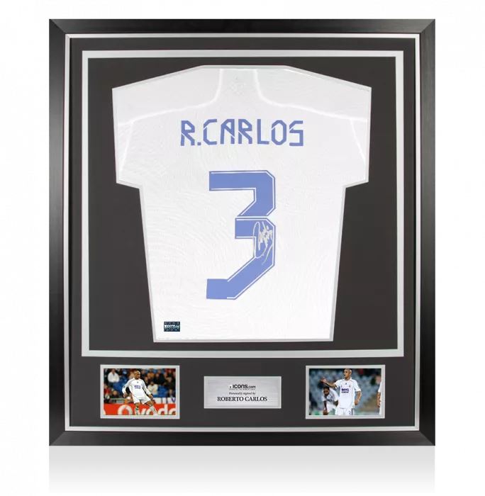 Roberto Carlos Back Signed Real Madrid 2021-22 Home Shirt In Classic Frame