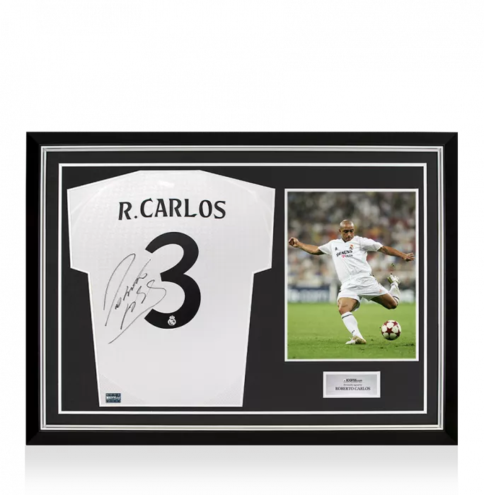Roberto Carlos Back Signed Real Madrid 2024-25 Home Shirt In Hero Frame: Option 1