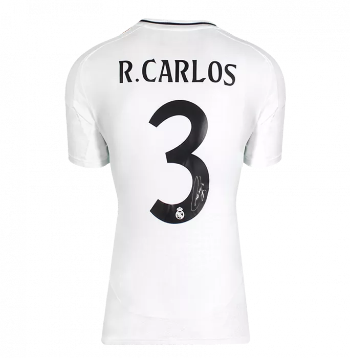 Roberto Carlos Back Signed Real Madrid 2024-25 Home Shirt In Classic Frame