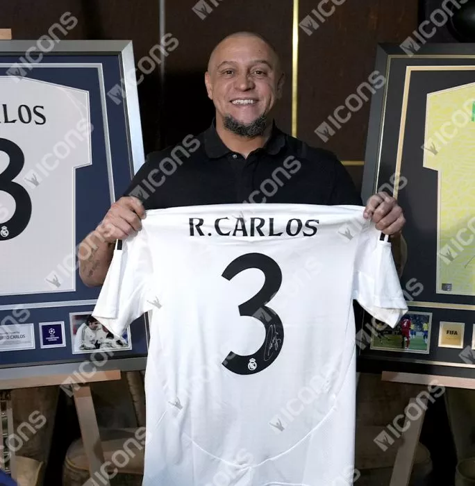 Roberto Carlos Back Signed Real Madrid 2024-25 Home Shirt In Classic Frame